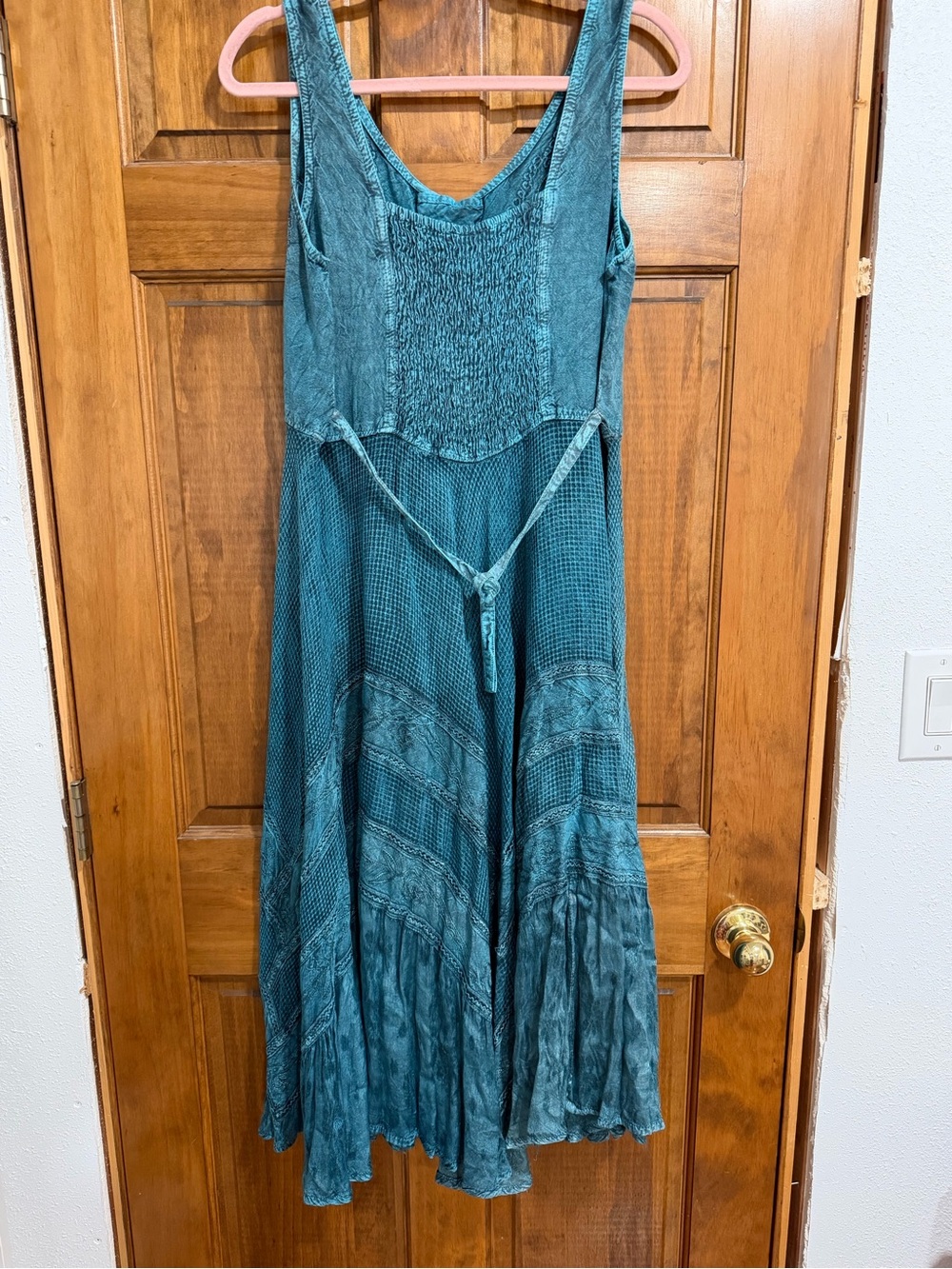 Sleeveless Teal Lace-Up Midi Dress - Picture 4 of 6